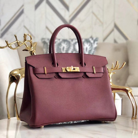 Hermes original Epsom Leather HB35O Burgundy&gold Metal Top Replica HMSFYFT5TAM
