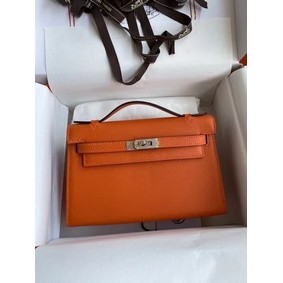 Hermes Original Epsom Leather KEL2278 orange&Silver-Tone Metal Replica HMSA28J3LVL
