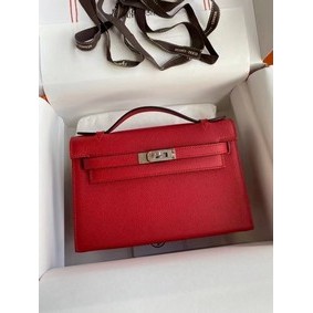 Hermes Original Epsom Leather KEL2278 red&Silver-Tone Metal Replica HMSBWO575UN