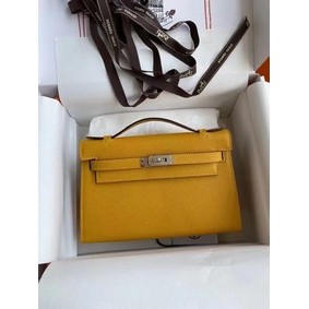 Hermes Original Epsom Leather KEL2278 yellow&Silver-Tone Metal 1:1 Replica HMS9ZAC29M4