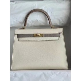 Hermes Original Epsom Leather KEL2578 cream&grey Top Replica HMSN4183KJN