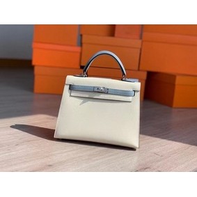 Hermes Original Epsom Leather KEL2578 cream&sky blue Top Replica HMSSKI4M186