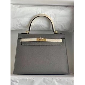 Replica Hermes Original Epsom Leather KEL2578 dark grey&cream HMS04C61MOW