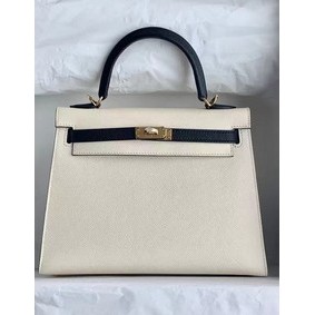 Copy Hermes Original Epsom Leather KEL2578 white&black HMS67V8G9Q4