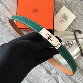 Hermes original epsom leather Kelly belt H069854 green silver plated metal Replica HMSCQI64WA6