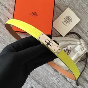 Fake Hermes original epsom leather Kelly belt H069854 lemon silver plated metal HMSY8119B64
