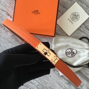 Hermes original epsom leather Kelly belt H069854 orange gold plated metal Replica HMSXCZ907AX