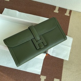 Hermes Original jige swift Leather Clutch 37088 blackish green HMS5A86O735