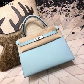 Hermes original Kelly Epsom Leather KL32 light blue Silver hardware HMSLFGQR9K7