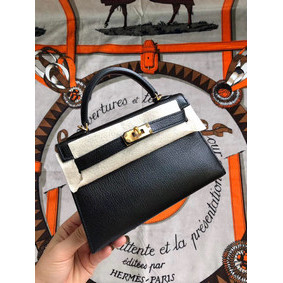 Cheap Hermes original mini Kelly chevre mysore K19CM black&Gold Metal HMS70FVI887