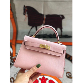 First-class Quality Hermes original mini Kelly chevre mysore K19CM pink&Gold Metal HMS9MXIA63C