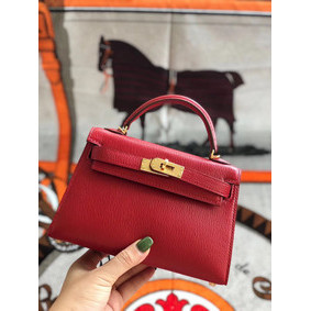 Hermes original mini Kelly chevre mysore K19CM red&Gold Metal Replica HMS0FI70E9H