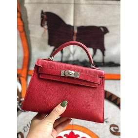 Hermes original mini Kelly chevre mysore K19CM red&silver Metal 1:1 Replica HMSWUZBGB34