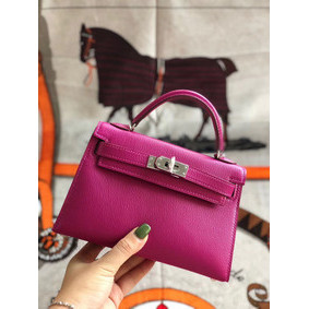 Hermes original mini Kelly chevre mysore K19CM rose&silver Metal 1:1 Replica HMSI4KK6W5F