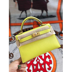 Hermes original mini Kelly chevre mysore K19CM yellow&Gold Metal Top Replica HMS705V88HR
