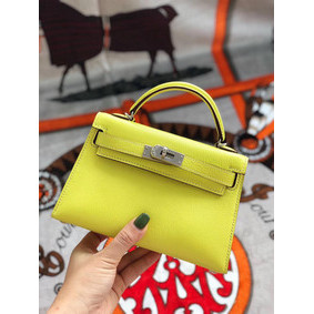 Hermes original mini Kelly chevre mysore K19CM yellow&silver Metal 1:1 Replica HMS8UAEIZOF