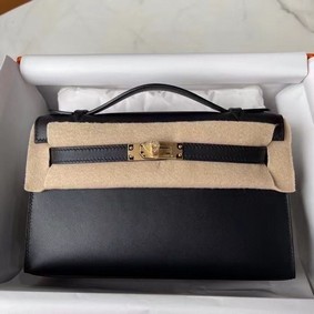 Hermes Original swift Leather KEL2278 black&gold-Tone Metal Replica HMSMOD1G9A4