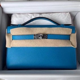 1:1 Replica Hermes Original swift Leather KEL2278 blue&Silver-Tone Metal HMSU8C451BQ