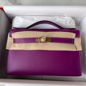 Imitation Hermes Original swift Leather KEL2278 purple&gold-Tone Metal HMSR4AFC527