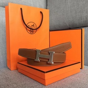 Fake Hermes original togo 2 belt buckle & Reversible leather strap 32 mm H06454 brown HMSWX927DJ4