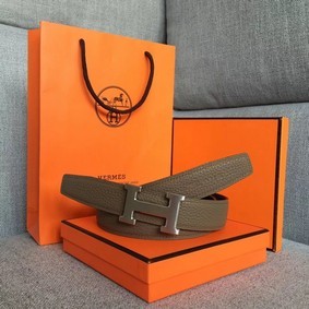 Hermes original togo 2 belt buckle & Reversible leather strap 32 mm H06454 grey Top Replica HMS3X7181WH