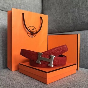 First-class Quality Hermes original togo 2 belt buckle & Reversible leather strap 32 mm H06454 red HMSMNKK61Y1