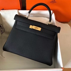 Hermes original Togo leather kelly bag KL320 black 1:1 Replica HMSE066FTB4