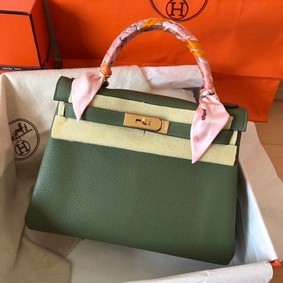 Fake Hermes original Togo leather kelly bag KL320 Blackish green HMS6WQXRA52