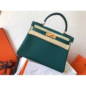 1:1 Replica Hermes original Togo leather kelly bag KL320 green HMS0H9GLEMB