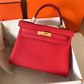 Hermes original Togo leather kelly bag KL320 red Top Replica HMSCPKK44KR
