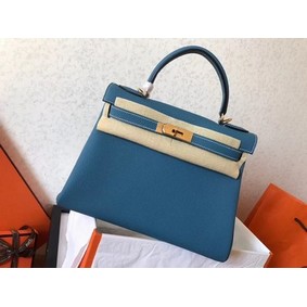 Fake Hermes original Togo leather kelly bag KL320 sky blue HMSLRZAZ76P