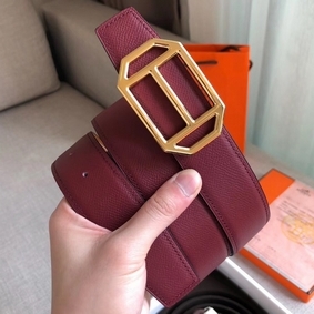 Best Quality Hermes Pad Reversible Belt In Ruby/Brown Epsom Leather HMSE40HIVO6