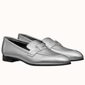 Imitation Hermes Paris Loafers In Silver Metallic Goatskin HMS0J3UQXYY