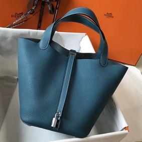 Hermes Picotin Lock 18 Bag In Blue Jean Clemence Leather 1:1 Replica HMSD625UWY9