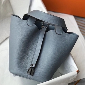 Hermes Picotin Lock 18 Bag In Blue Lin Clemence Leather Top Replica HMSI35W4UQ8