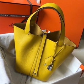 1:1 Replica Hermes Picotin Lock 18 Bag In Yellow Clemence Leather HMSXB3SJYL1