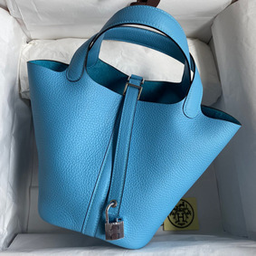 Hermes Picotin Lock 18 Handmade Bag in Blue du Nord Clemence Leather Replica HMSCH25W4M3
