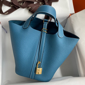 Hermes Picotin Lock 18 Handmade Bag in Blue Jean Clemence Leather 1:1 Replica HMS8D3TR36R