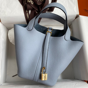 Hermes Picotin Lock 18 Handmade Bag in Blue Lin Clemence Leather Replica HMS7O4ZWBZ3
