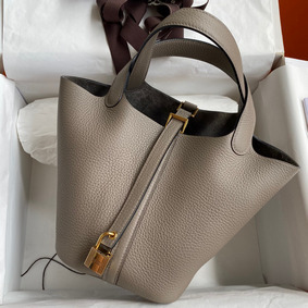 Fake Hermes Picotin Lock 18 Handmade Bag in Gris Asphalt Clemence Leather HMS3CBB5RYB