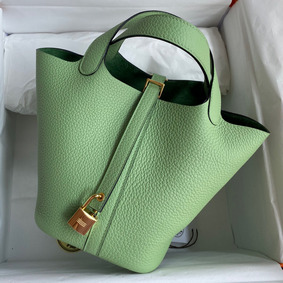 Hermes Picotin Lock 18 Handmade Bag in Vert Criquet Clemence Leather Replica HMSCREV16Q7