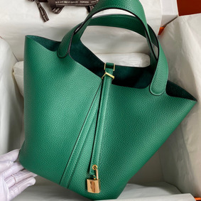 High Quality Hermes Picotin Lock 18 Handmade Bag in Vert Vertigo Clemence Leather HMS435L3B3P