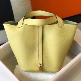 Hermes Picotin Lock 22 Bag In Jaune Poussin Clemence Leather Replica HMS5O3TQ8M0