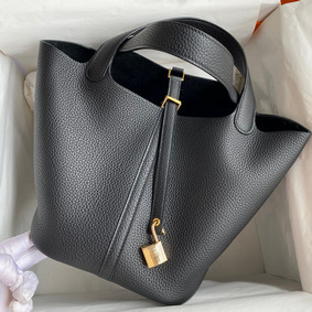 Copy Hermes Picotin Lock 22 Handmade Bag in Black Clemence Leather HMSPDI3H4DA