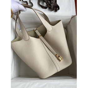 Hermes Picotin Lock 22 Handmade Bag in Craie Clemence Leather HMS8R25VLB8