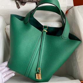 High Quality Hermes Picotin Lock 22 Handmade Bag in Vert Vertigo Clemence Leather HMSWJD1JE46
