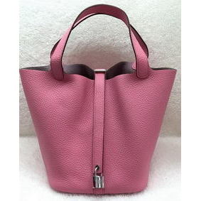 Top Replica Hermes Picotin Lock 22cm Bags Litchi Leather HPL1048 Pink HMS0I3UOG1X
