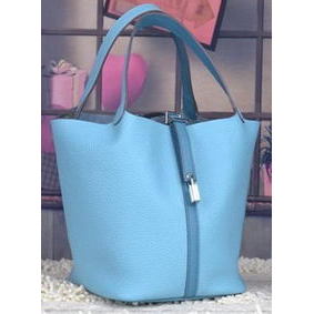 Hermes Picotin Lock 22cm Bags Litchi Leather HPL8618 Light Blue 1:1 Replica HMS8Q86S8W1