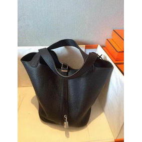 Hermes Picotin Lock 22cm Bags Litchi Leather HPT22 Black HMSKB288RQN