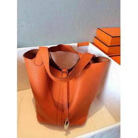 Best Quality Hermes Picotin Lock 22cm Bags Litchi Leather HPT22 Orange HMS27ST2D2V